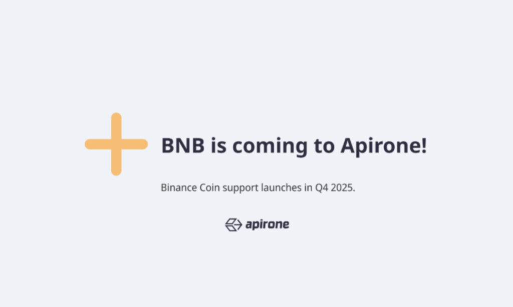 Apironeの暗号ゲートウェイにおけるBNB統合、2025年Q4発表