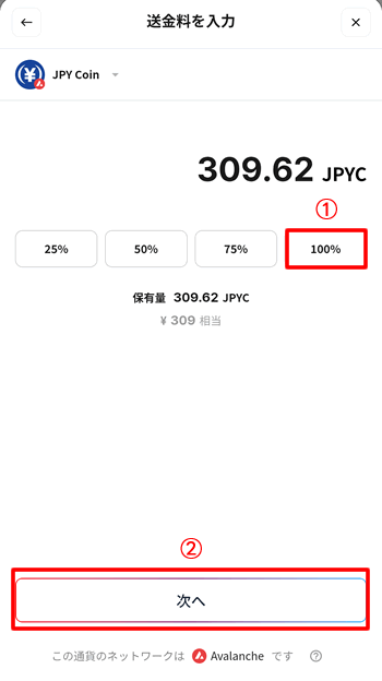 送金額を入力して次へをタップ