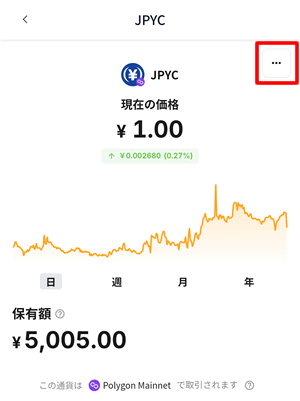 送金したい暗号資産を選択して右上メニューから「送金する」をタップ
