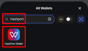 検索窓に「hashport」と入力して表示されたHashPort Walletをタップして選択