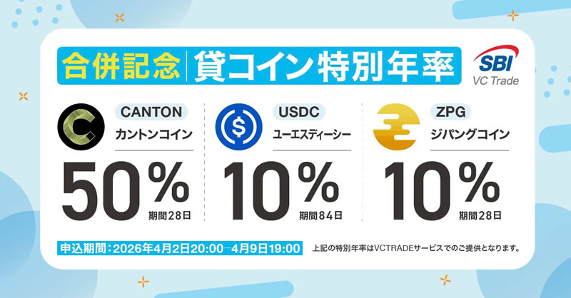 【SBI VCトレード・ビットポイント合併記念】特別年率での貸コイン募集開始